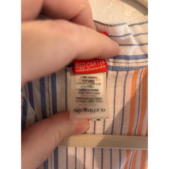 RED CARTER Striped Sleeveless Collared Midi Dress Orange Blue White XS - Picture 4 of 6